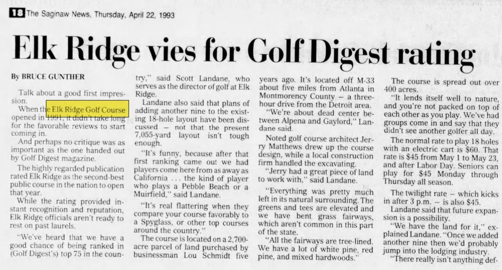 Elk Ridge Golf Course - Apr 22 1993 Article (newer photo)
